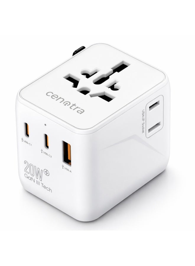 محول سفر عالمي بقدرة 20 واط، قابس شاحن سريع بتقنية USB-C PD GaN III مع 2 منافذ USB-C ومنفذ USB-A واحد للأجهزة اللوحية والهواتف – محول قابس دولي من النوع G/A/C/I للإمارات والمملكة المتحدة وأوروبا والولايات المتحدة وأستراليا - Image 1